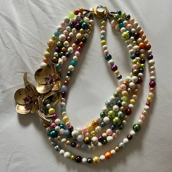 Elva Fields Jewelry - Elva Fields custom necklace. Vintage brooch and beads. Like new worn once